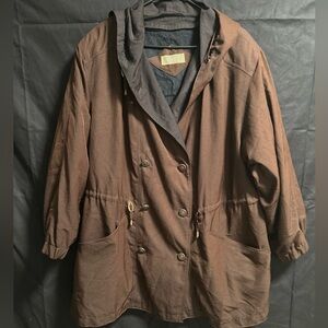 Vintage Lane Bryant Brown Hooded Jacket Zip In Lining Women’s Plus Size 14/16